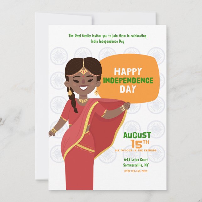 Invitación Fiesta del Día de la Independencia de la India (Anverso)