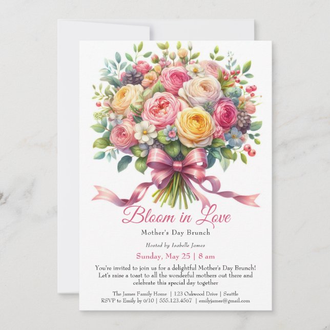 Invitación Fiesta del Día de la Madre - Florece en amor (Anverso)