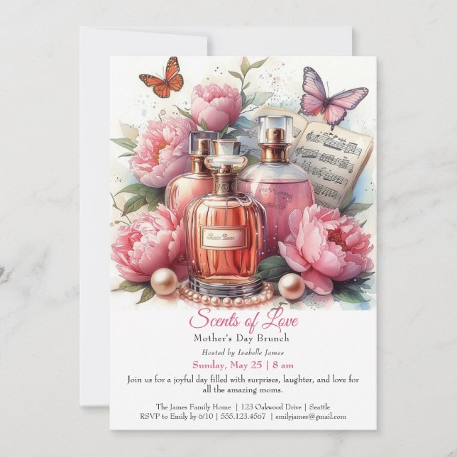 Invitación Fiesta del Día de la Madre - Fragancias de Amor (Anverso)