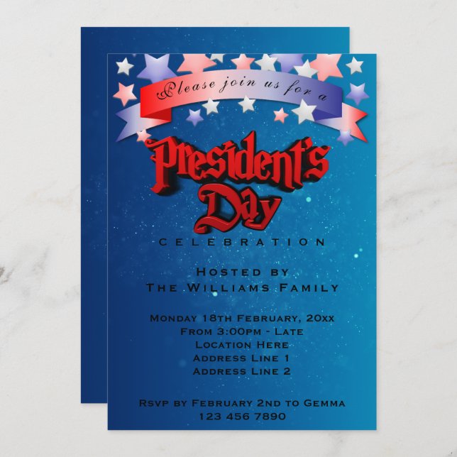 Invitación Fiesta del Día de los Presidentes (Anverso / Reverso)