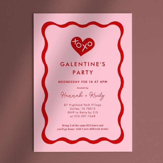 Invitación Fiesta del día de Retro XOXO Galentine (Subido por el creador)
