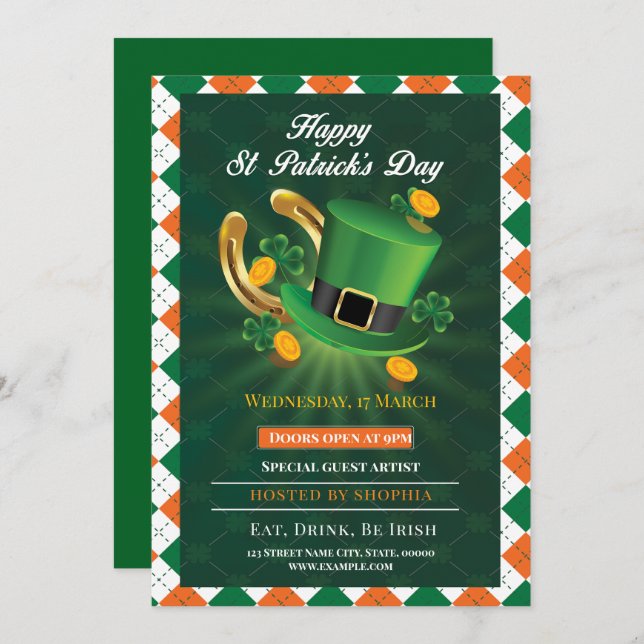Invitación Fiesta del Día de San Patricio (Anverso / Reverso)