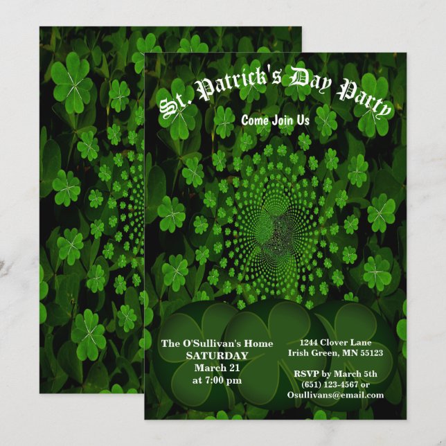 Invitación Fiesta del Día de San Patricio 4 Leaf Clover Kalei (Anverso / Reverso)