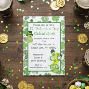 Invitación Fiesta del Día de San Patricio Búho Verde Trébol