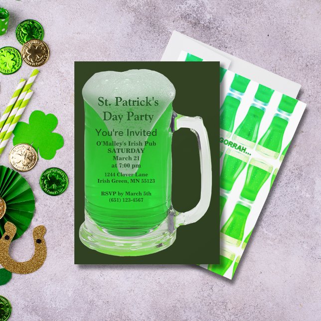 Invitación Fiesta del Día de San Patricio celebra con Green B (St. Patrick's Day Party Celebrate with Green Brew Invitation)