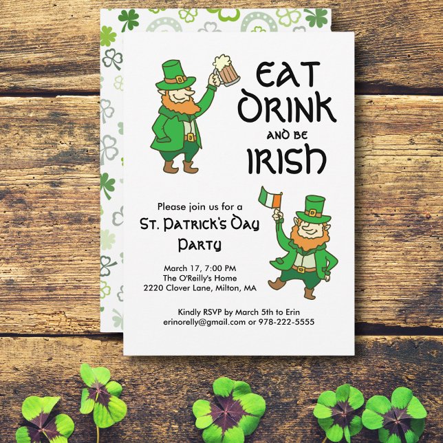 Invitación Fiesta del Día de San Patricio come bebida Leprech (Subido por el creador)