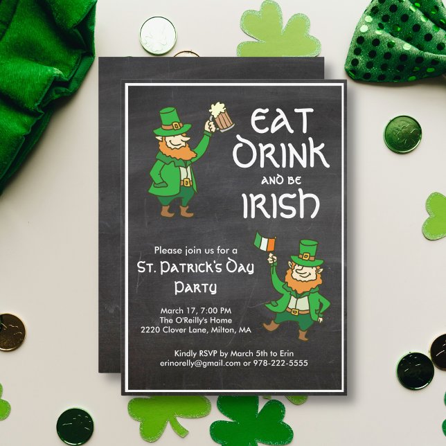 Invitación Fiesta del Día de San Patricio come bebida Leprech (Subido por el creador)