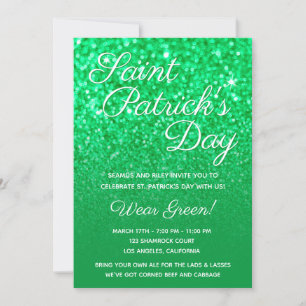 Invitación Fiesta del Día de San Patricio con brillo ombre ve