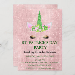 Invitación Fiesta del Día de San Patricio de Unicornio Rosa d