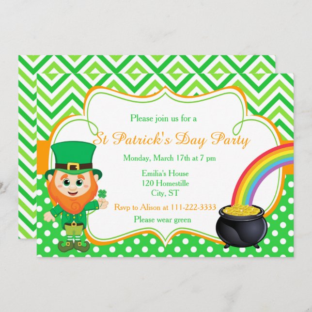Invitación Fiesta del Día de San Patricio Leprechaun (Anverso / Reverso)