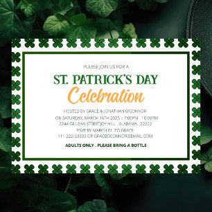 Invitación Fiesta del Día de San Patricio trébol blanco y ver