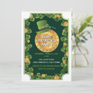 Invitación Fiesta del Día de San Patricio Verde Elegante Cuta