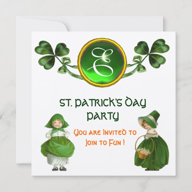 INVITACIÓN FIESTA DEL DÍA DE SAN PATRICK MONOGRAMA PLATA VERD (Anverso)