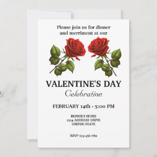 INVITACIÓN FIESTA DEL DÍA DE SAN VALENTÍN CON 2 ROSAS HERMOSA
