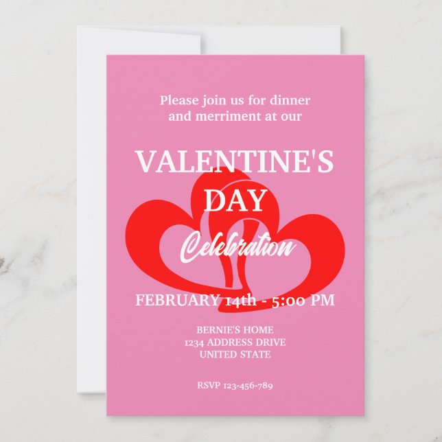 INVITACIÓN FIESTA DEL DÍA DE SAN VALENTÍN CON DOS CORAZONES E (Anverso)
