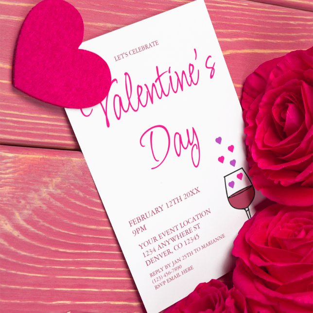 Invitación Fiesta del Día de San Valentín con vino  (Subido por el creador)