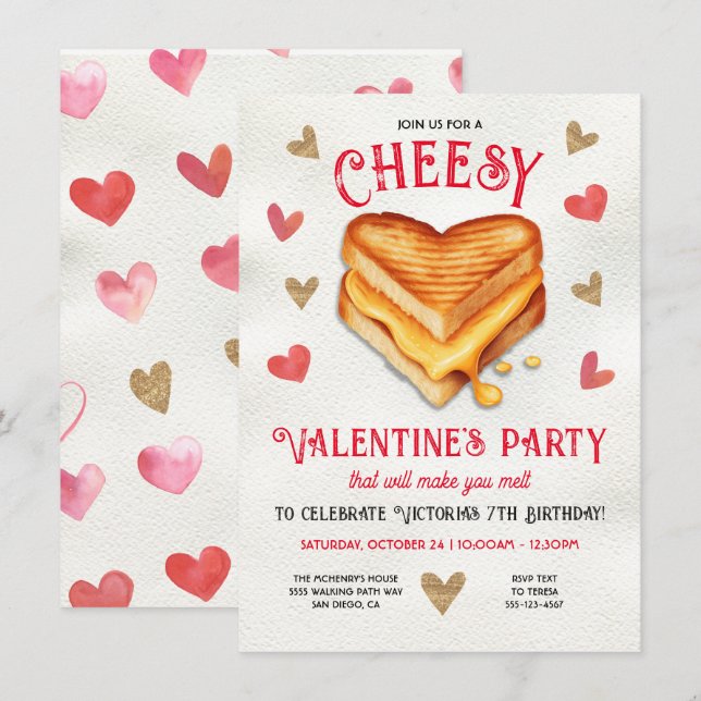 Invitación Fiesta del día de San Valentín de Queso a la parri (Anverso / Reverso)