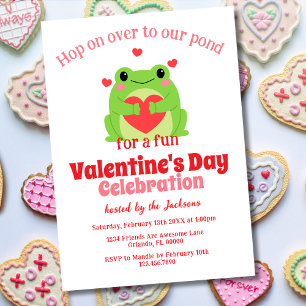 Invitación Fiesta del Día de San Valentín de rana linda rosa 