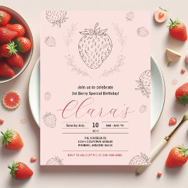 Invitación Fiesta del Día del Nacimiento Minimalista de fresa
