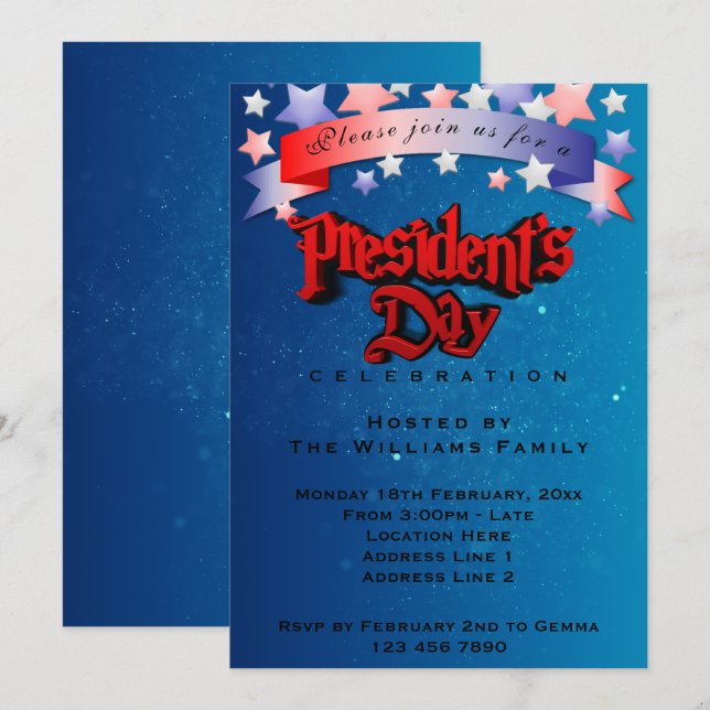 Invitación Fiesta del Día del Presidente (Anverso / Reverso)
