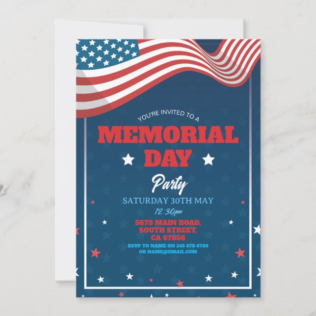 Invitación Fiesta del Día del Recuerdo Bandera de globos esta (Anverso)