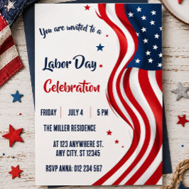 Invitación Fiesta del Día del Trabajo Bandera Americana Roja
