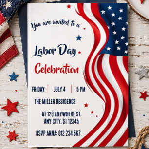 Invitación Fiesta del Día del Trabajo Bandera Americana Roja