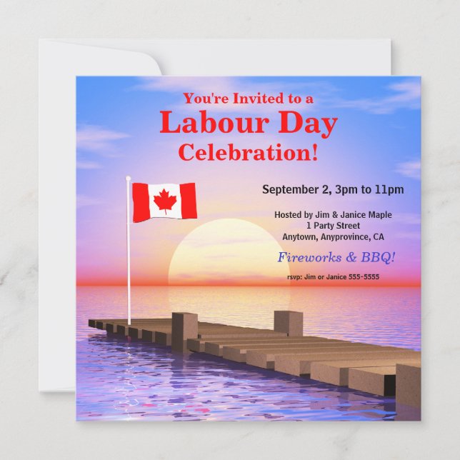 Invitación Fiesta del Día del Trabajo con bandera canadiense  (Anverso)