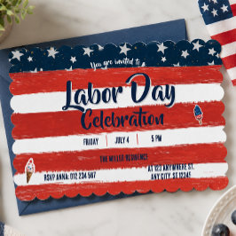 Invitación Fiesta del Día del Trabajo con Rayas Rojas, Blanca