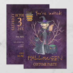 Invitación Fiesta del disfraz de brujas de color acuático de