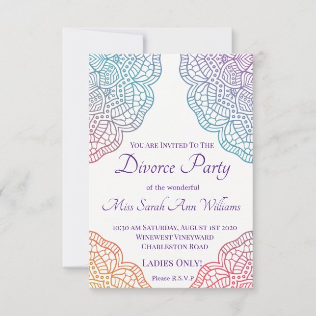 Invitación Fiesta del divorcio al estilo Boho (Anverso)