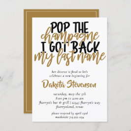 Invitación Fiesta del divorcio | Black and Gold Pop the Champ