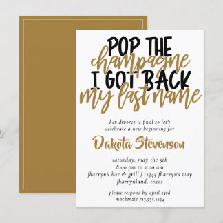Invitación Fiesta del divorcio | Black and Gold Pop the Champ
