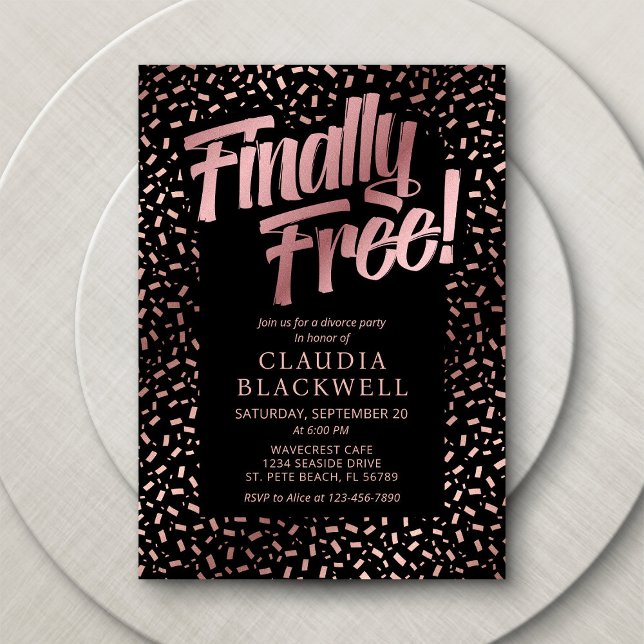 Invitación Fiesta del divorcio Rosa Confetti de oro (Subido por el creador)