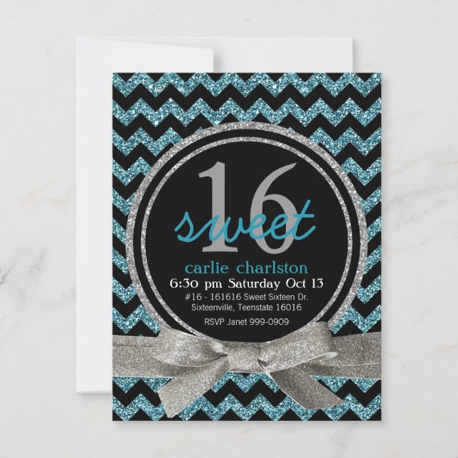 Invitación Fiesta del dulce 16 de Chevron de la mirada del (Anverso)
