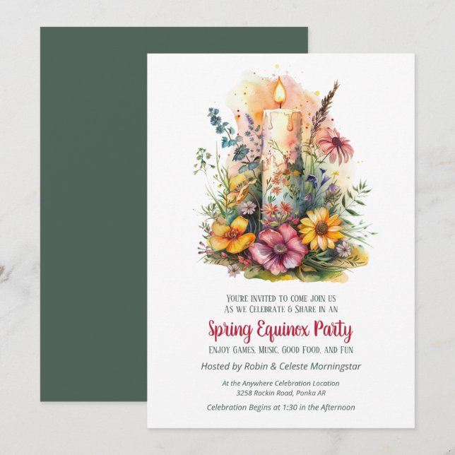 Invitación Fiesta del Equinoccio de Primavera Flores Silvestr (Anverso / Reverso)