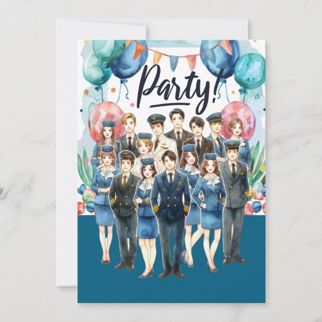 Invitación Fiesta del equipo de asistentes de vuelo (Anverso)