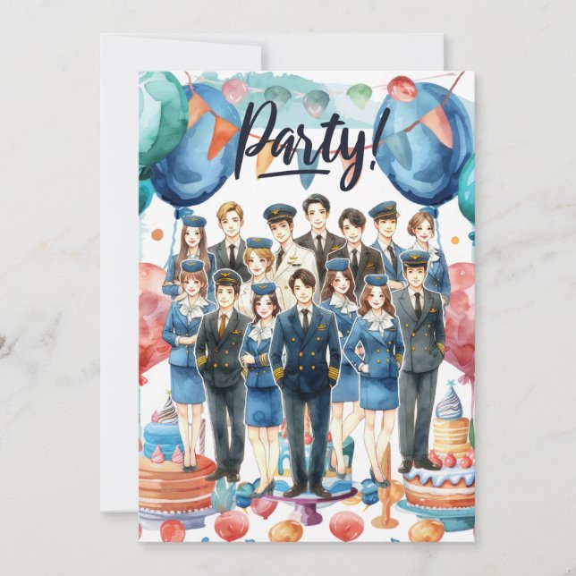 Invitación Fiesta del equipo de asistentes de vuelo  (Anverso)