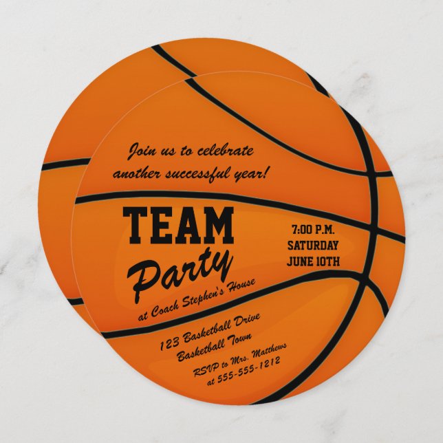 Invitación Fiesta del equipo de baloncesto personalizado (Anverso / Reverso)