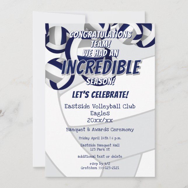 Invitación fiesta del equipo de la escuela de voleibol gris a (Anverso)