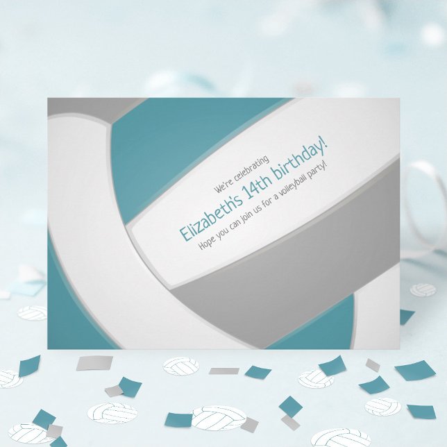 Invitación fiesta del equipo de los niños de voleibol gris ve (Subido por el creador)