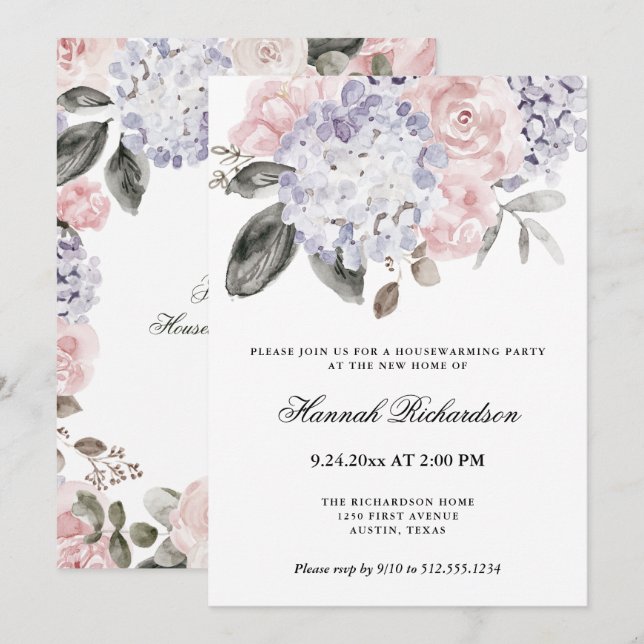 Invitación Fiesta del estreno de una casa de los Hydrangeas (Anverso / Reverso)