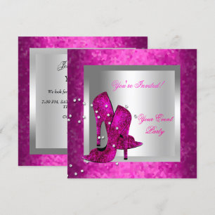 Invitación Fiesta del evento Hot Pink High Heel Shoes Silver