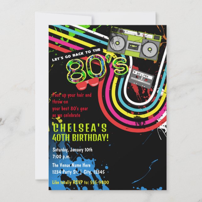 Invitación fiesta del evento Retro Grunge de cumpleaños de 80 (Anverso)