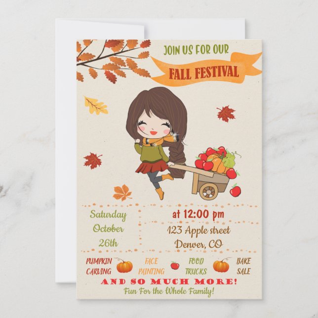 Invitación Fiesta del festival otoño invita a chicas invitado (Anverso)