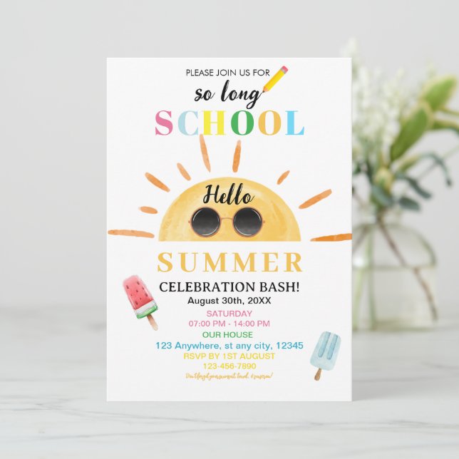 Invitación Fiesta del fin de verano de la escuela (Anverso de pie)