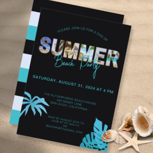 Invitación Fiesta del fin Verde azulado negro de la playa de
