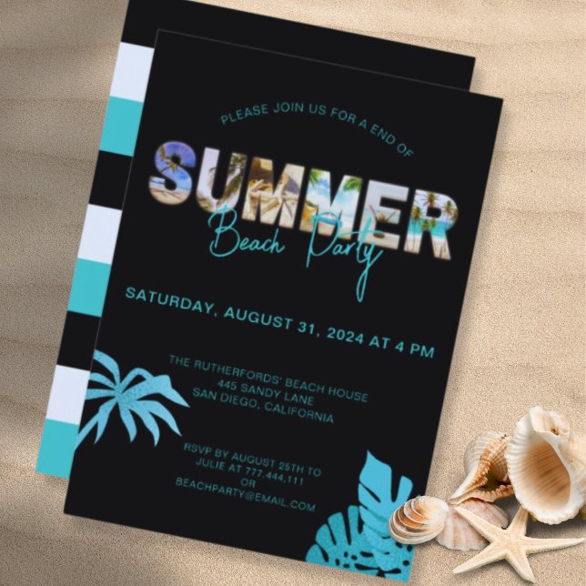 Invitación Fiesta del fin Verde azulado negro de la playa de  (Subido por el creador)