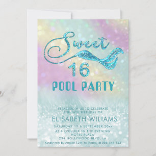 Invitación Fiesta del fondo de cola de sirena purpurina holog
