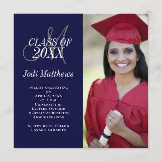 Invitación Fiesta del graduado de la foto del monograma de la